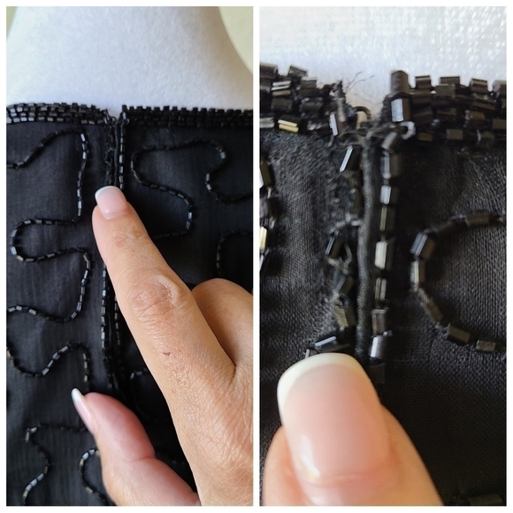 Laurence Kazar Silk Blouse Large Black‎ Lined Embellished Beaded Short Sleeve - Picture 8 of 12